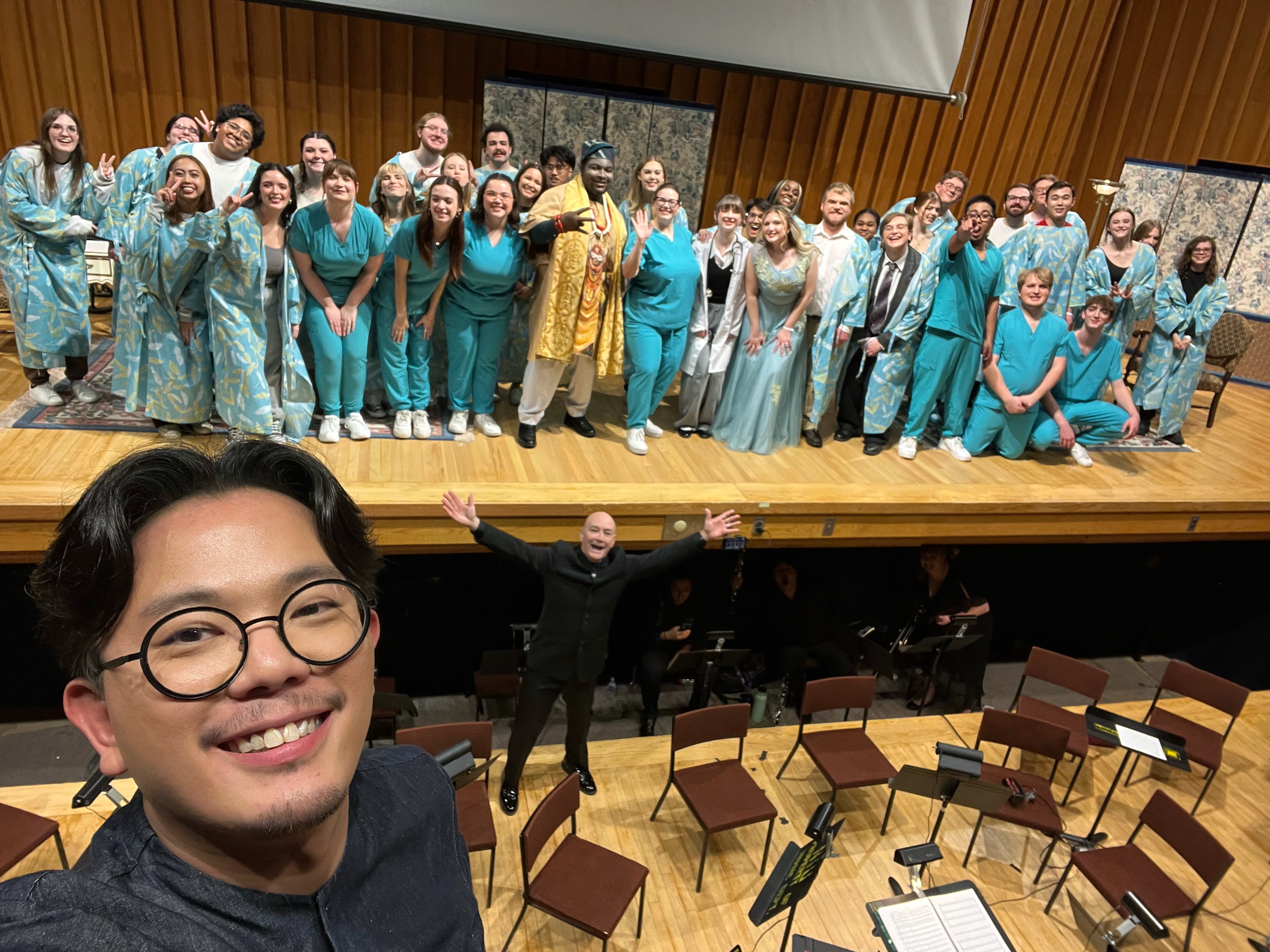 David with some students, after completing an opera production at Northern Illinois University