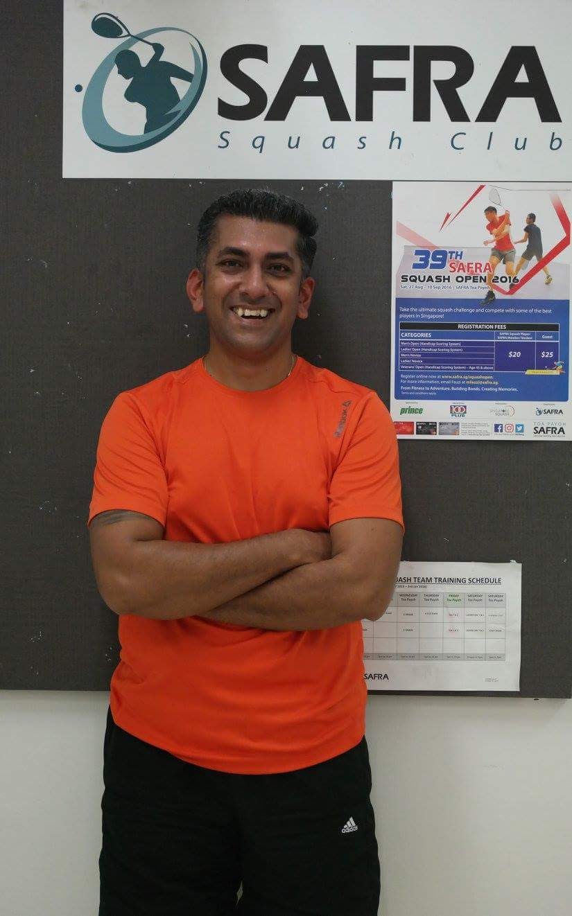 Alaap got into squash at Safra Club soon after moving to Singapore.