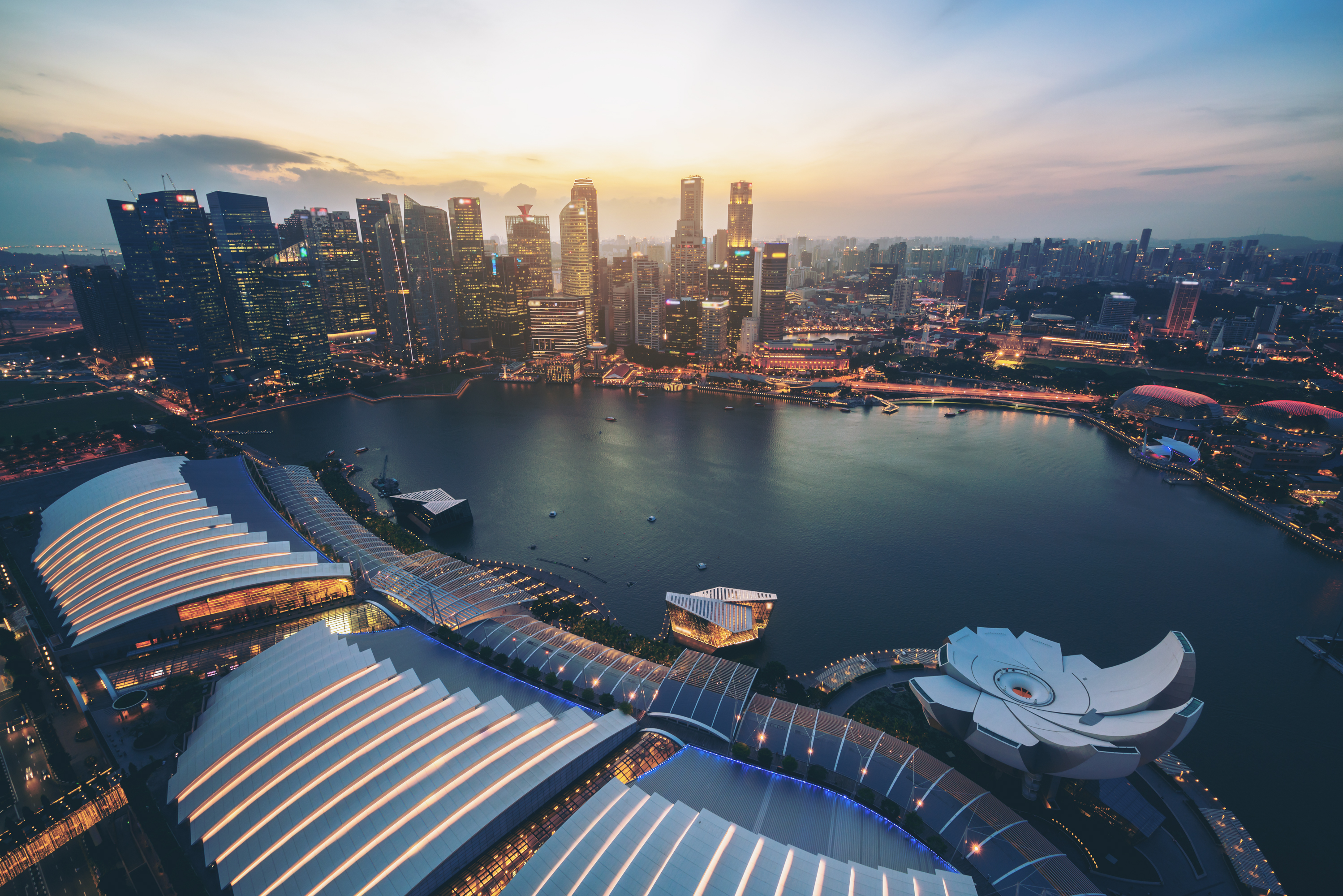 Singapore Cityscape - Business office buildings in Marina Bay from high angle.