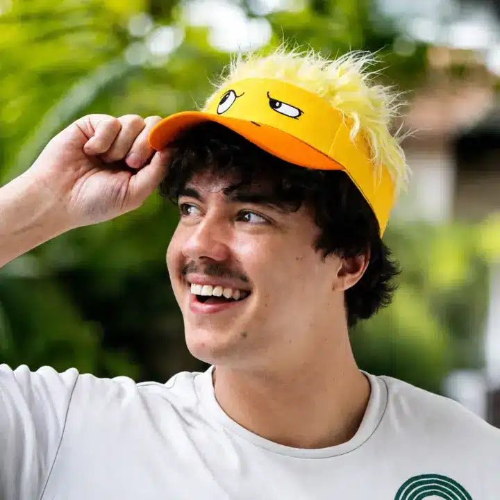 Xander wearing Produck merchandise.